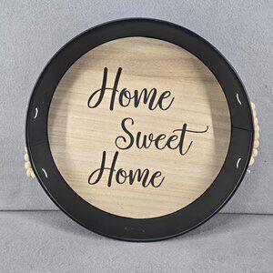 Home Sweet Home Metal Decorative Serving Tray w/wood insert, 14" diameter
